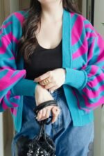 Cárdigan candy azul- fucsia - Imagen 2